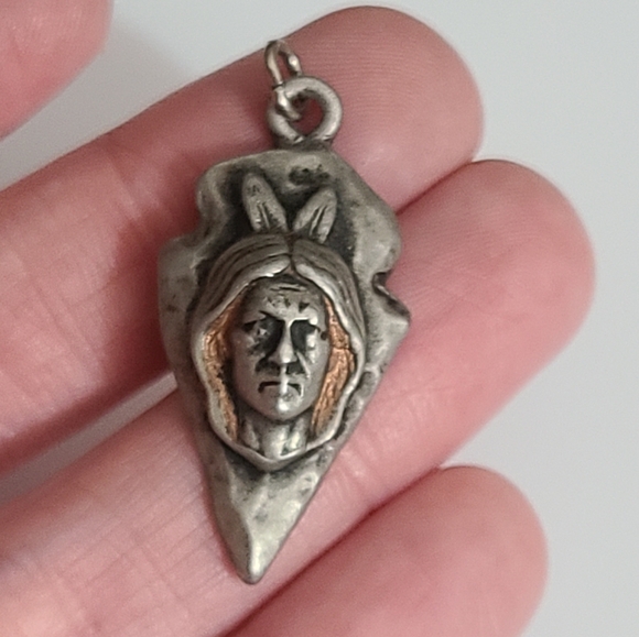 Vintage Antique Native American Arrow Head Indian Chief Necklace Pendant RARE - Picture 5 of 6